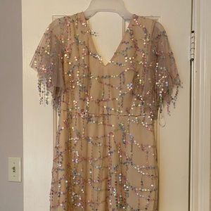 Nude Sparkle Fringe Dress